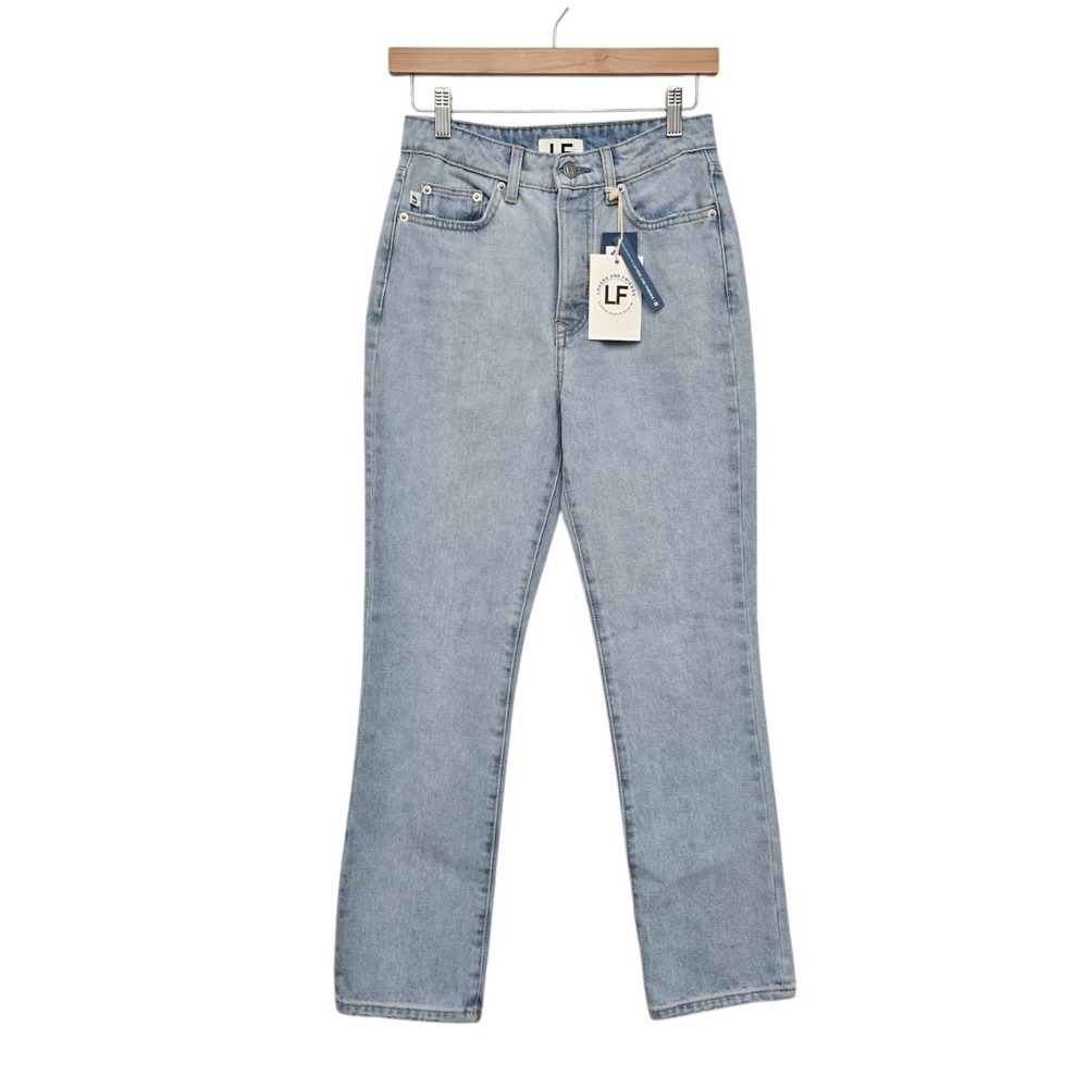 Lovers and Friends Reece High Rise Rigid Slim Straight Jeans Palms Light Wash 24